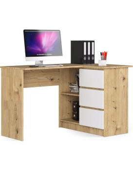 Rohový psací stůl B16 124 cm dub artisan/bílý pravý