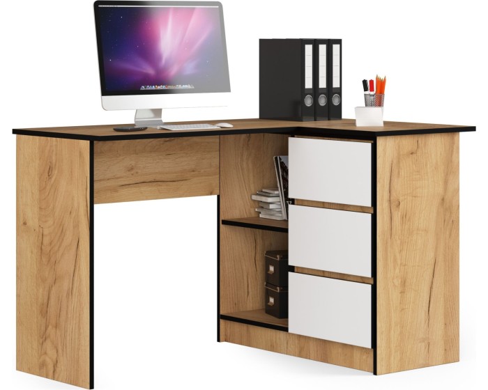 Rohový psací stůl B16 124 cm dub craft zlatý/bílý pravý