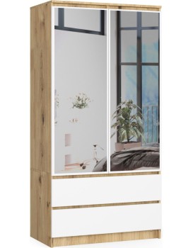 Šatní skříň Tesi S90 se dvěma zrcadly dub artisan/bílá