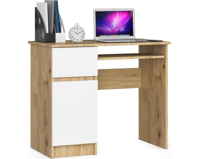Psací stůl PIKSEL 90 cm dub artisan/bílý levý
