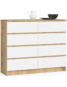Komoda Kuba 120 cm 8 šuplíků dub artisan/bílá