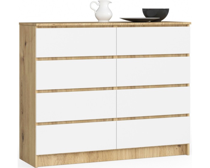 Komoda Kuba 120 cm 8 šuplíků dub artisan/bílá