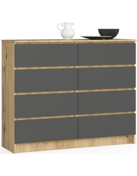 Komoda Kuba 120 cm 8 šuplíků dub artisan/grafitová
