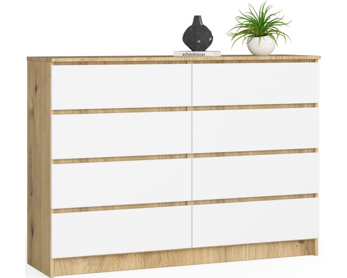 Komoda Kuba 140 cm 8 šuplíků dub artisan/bílá