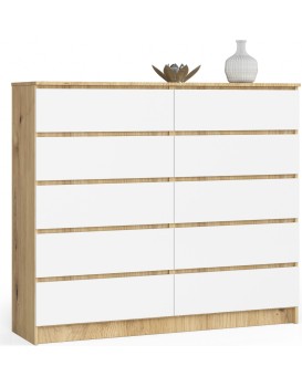 Komoda Kuba 140 cm 10 šuplíků dub artisan/bílá