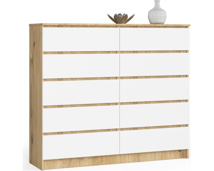 Komoda Kuba 140 cm 10 šuplíků dub artisan/bílá