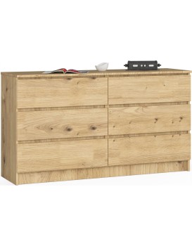 Komoda Kuba 140 cm 6 šuplíků dub artisan