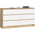Komoda Kuba 140 cm 6 šuplíků dub artisan/bílá
