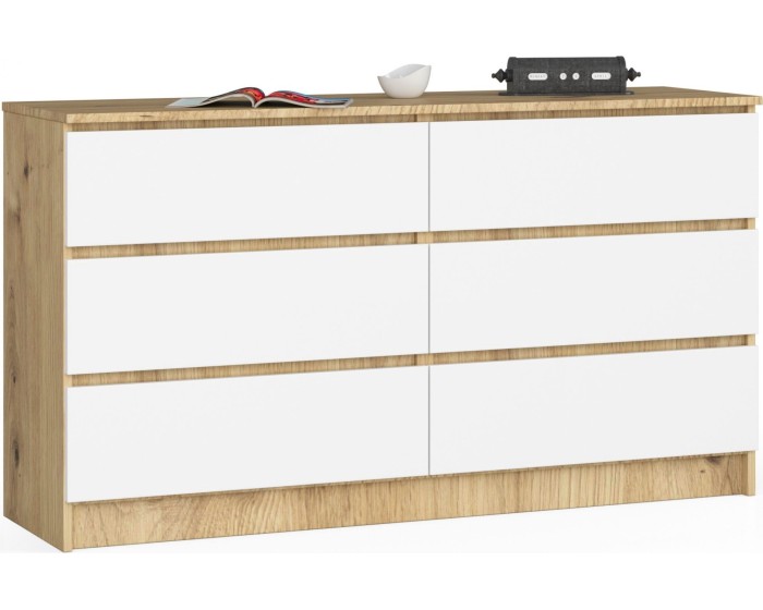 Komoda Kuba 140 cm 6 šuplíků dub artisan/bílá