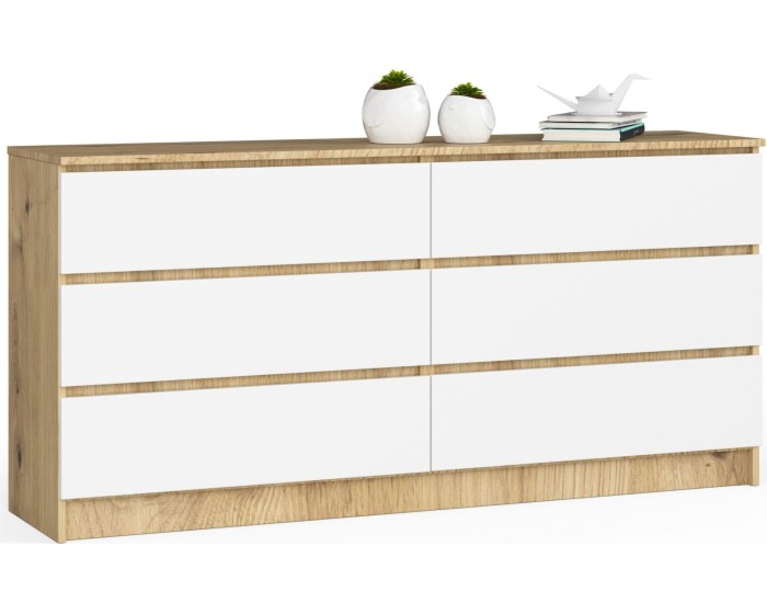 Komoda Kuba 160 cm 6 šuplíků dub artisan/bílá