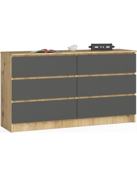 Komoda Kuba 140 cm 6 šuplíků dub artisan/grafitová
