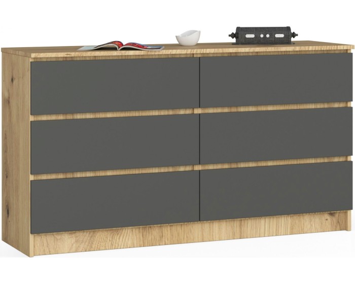 Komoda Kuba 140 cm 6 šuplíků dub artisan/grafitová