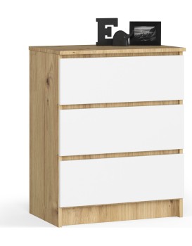 Komoda Kuba 60 cm - 3 šuplíky dub artisan/bílá