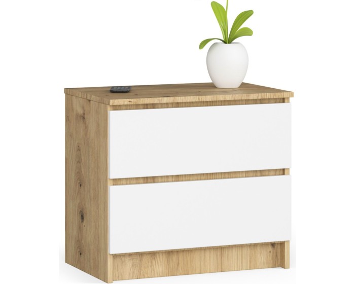 Komoda Kuba 60 cm - 2 šuplíky dub artisan/bílá