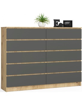 Komoda Kuba 160 cm 10 šuplíků dub artisan/šedá