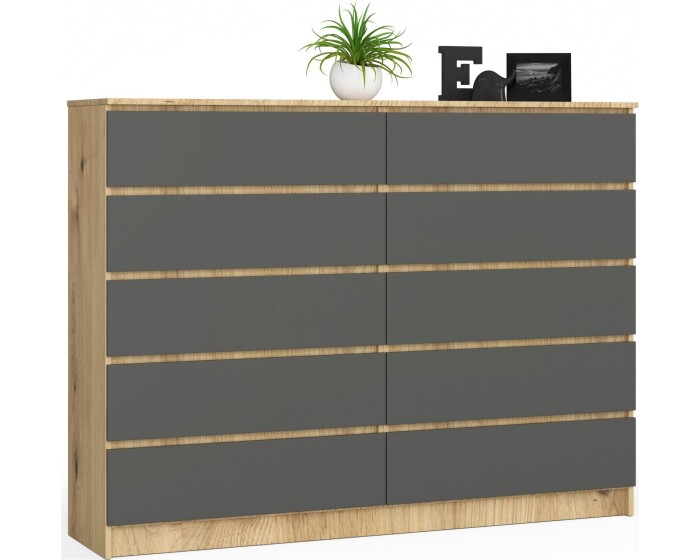 Komoda Kuba 160 cm 10 šuplíků dub artisan/šedá