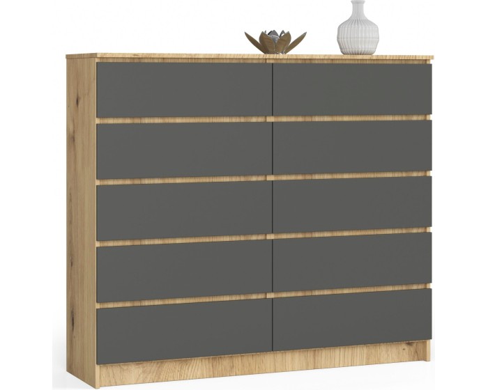 Komoda Kuba 140 cm 10 šuplíků dub artisan/grafitová