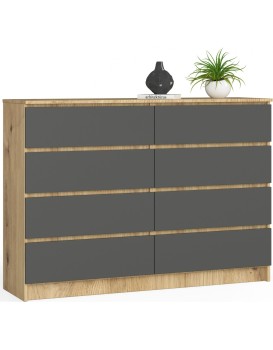 Komoda Kuba 140 cm 8 šuplíků dub artisan/grafitová