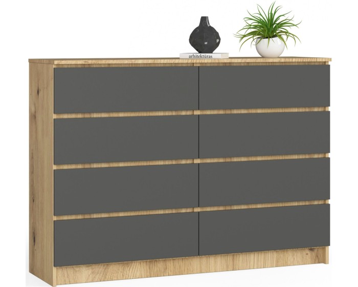 Komoda Kuba 140 cm 8 šuplíků dub artisan/grafitová