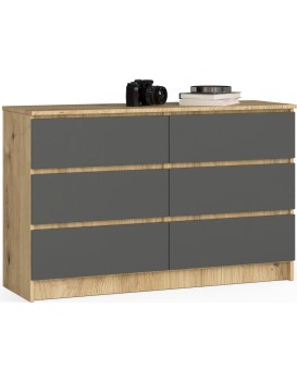 Komoda Kuba 120 cm 6 šuplíků dub artisan/grafitová