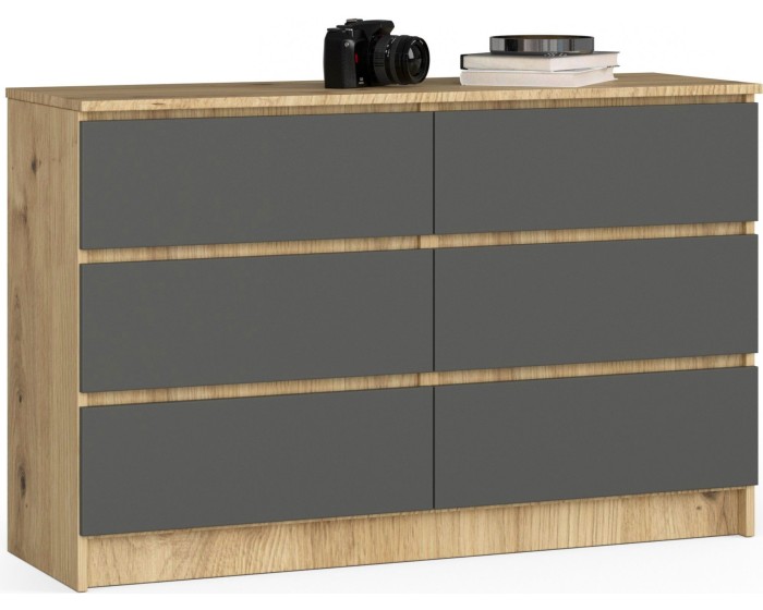 Komoda Kuba 120 cm 6 šuplíků dub artisan/grafitová