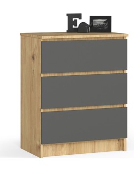 Komoda Kuba 60 cm - 3 šuplíky dub artisan/grafitová