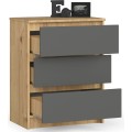 Komoda Kuba 60 cm - 3 šuplíky dub artisan/grafitová
