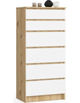 Komoda Kuba 60 cm - 6 šuplíků dub artisan/bílá