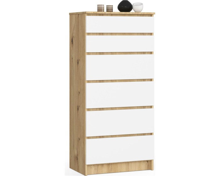 Komoda Kuba 60 cm - 6 šuplíků dub artisan/bílá