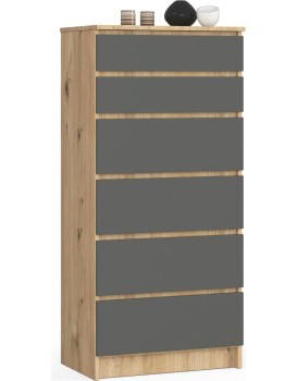 Komoda Kuba 60 cm - 6 šuplíků dub artisan/grafitová