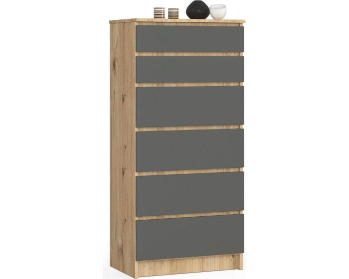 Komoda Kuba 60 cm - 6 šuplíků dub artisan/grafitová