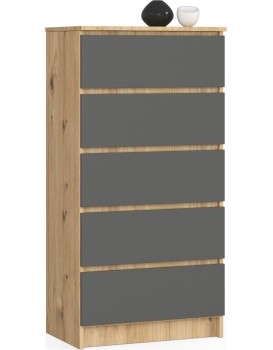 Komoda Kuba 60 cm - 5 šuplíků dub artisan/grafitová