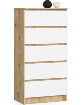 Komoda Kuba 60 cm - 5 šuplíků dub artisan/bílá
