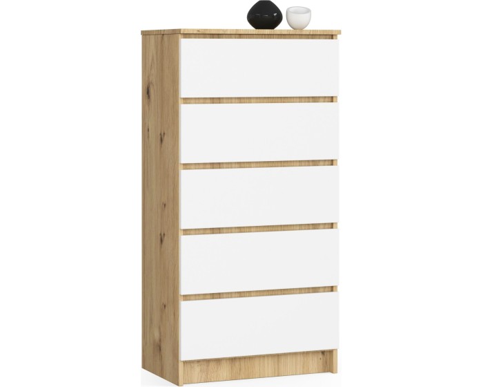 Komoda Kuba 60 cm - 5 šuplíků dub artisan/bílá