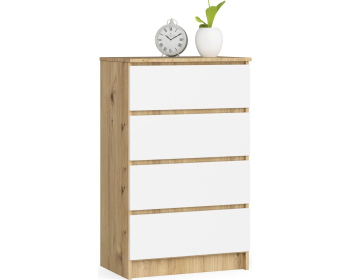 Komoda Kuba 60 cm - 4 šuplíky dub artisan/bílá