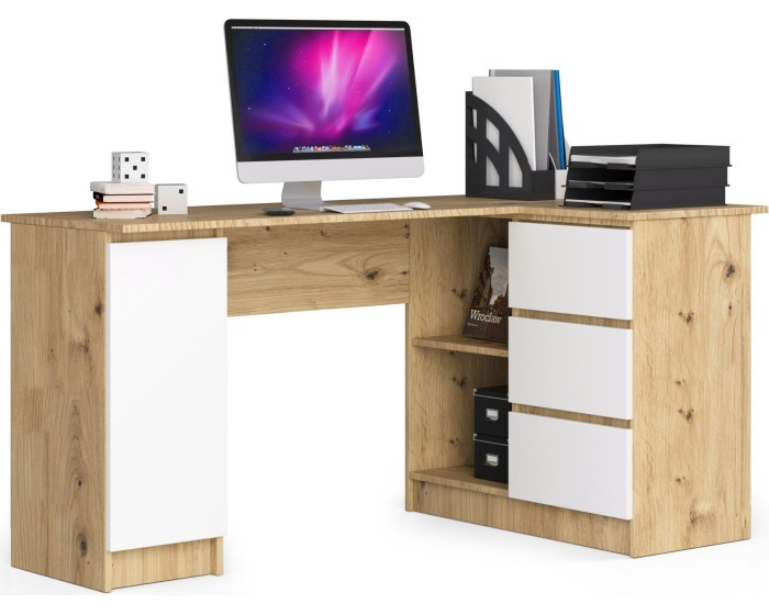 Rohový psací stůl B20 155 cm dub artisan/bílý pravý