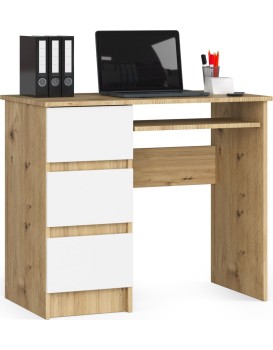 Psací stůl A-6 90cm dub artisan/bílý levý