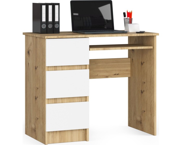 Psací stůl A-6 90cm dub artisan/bílý levý