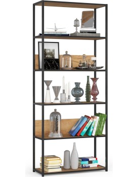 Knihovna Loft s kovovým rámem 80 cm černá/dub craft
