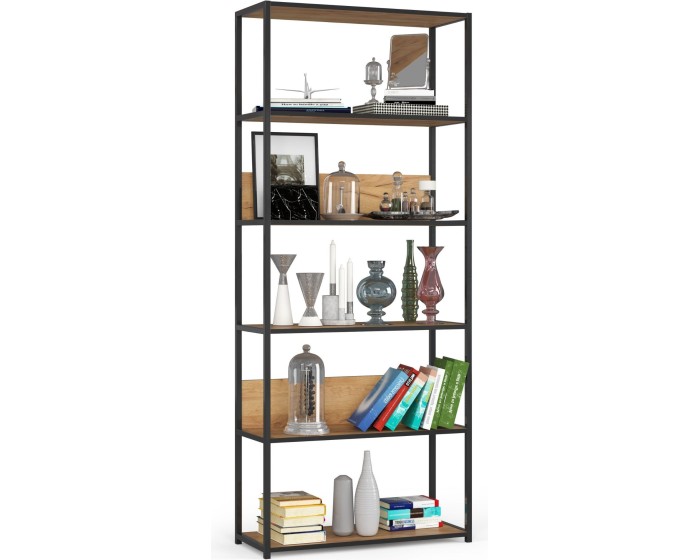 Knihovna Loft s kovovým rámem 80 cm černá/dub craft