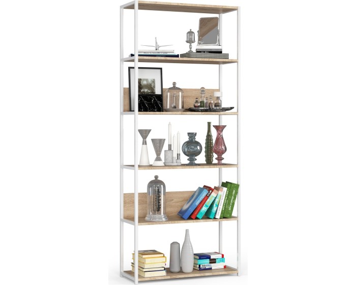 Knihovna Loft s kovovým rámem 80 cm bílá/dub sonoma
