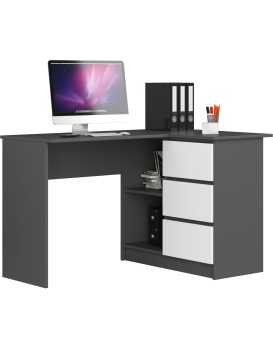 Rohový psací stůl B16 124 cm šedý/bílý pravý