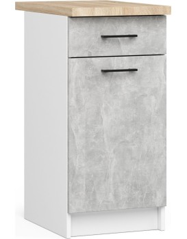 Kuchyňská skříňka Olivie S 40 cm 1D 1S bílá/beton/dub sonoma