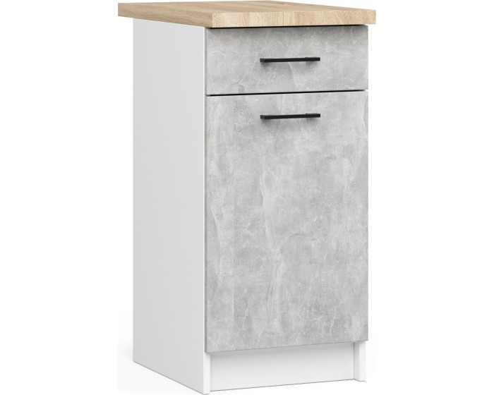 Kuchyňská skříňka Olivie S 40 cm 1D 1S bílá/beton/dub sonoma