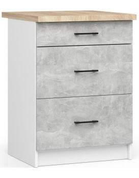 Kuchyňská skříňka Olivie S 60 cm 3S bílá/beton/dub sonoma