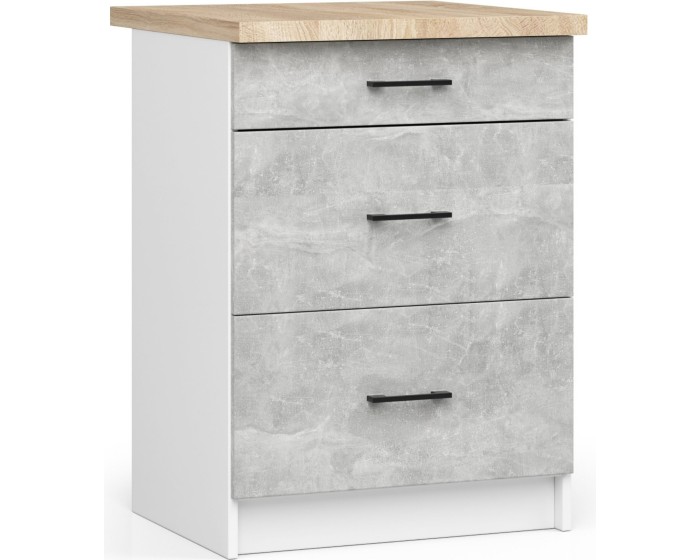 Kuchyňská skříňka Olivie S 60 cm 3S bílá/beton/dub sonoma