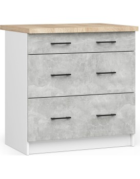 Kuchyňská skříňka Olivie S 80 cm 3S bílá/beton/dub sonoma