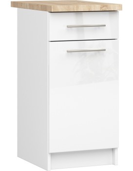 Kuchyňská skříňka Olivie S 40 cm 1D 1S bílá/bílý lesk/dub sonoma