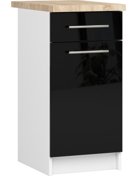 Kuchyňská skříňka Olivie S 40 cm 1D 1S bílá/černý lesk/dub sonoma