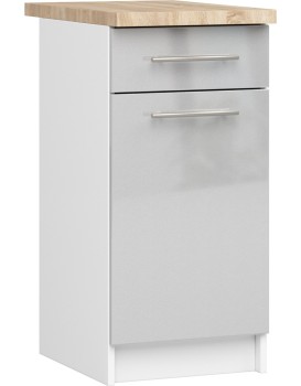 Kuchyňská skříňka Olivie S 40 cm 1D 1S bílá/metalický lesk/dub sonoma